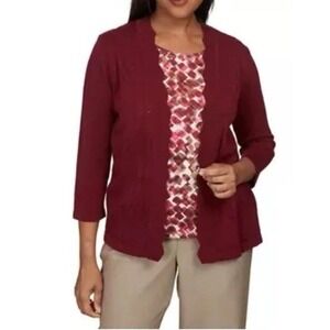Alfred Dunner Sweater Shirt Women Medium Mulberry Red Gold Rhinestones One Piece